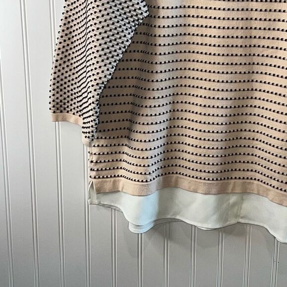 Karl Lagerfeld Sweater Blouse Women Size Large Layered Tunic 3/4 Sleeve Collared - Picture 4 of 12